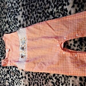 SHEIN Orange Checkered Kids Overalls with Embroidery